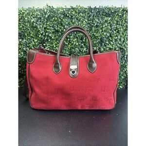 Dooney & Bourke Large Red Cloth & Leather Double Handle Bag Purse - Needs Clean